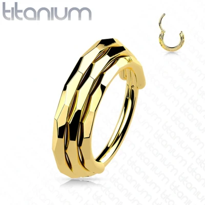 Afbeelding van Piercing ringetje titanium Triple Lined Faceted gold plated