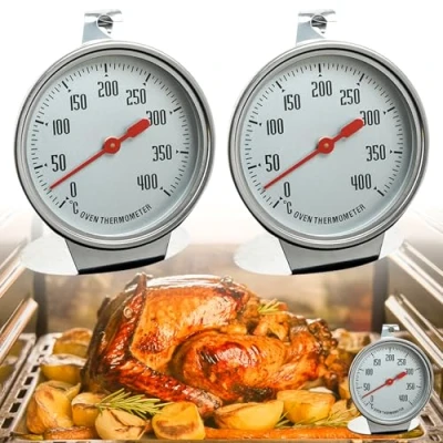 Afbeelding van Sporgo oventhermometer, 2 stuks, roestvrij staal, oventhermometer 0 C tot 400 C, digitale ophangen en neerzetten, voor elektrisch fornuis, gasfornuis, koken, bakken