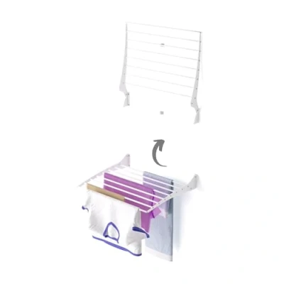Afbeelding van foxydry Fold Wanddroger, inklapbaar droogrek voor het balkon, binnen of buiten, van aluminium en staal, 1 x 60 cm, wit (wit)