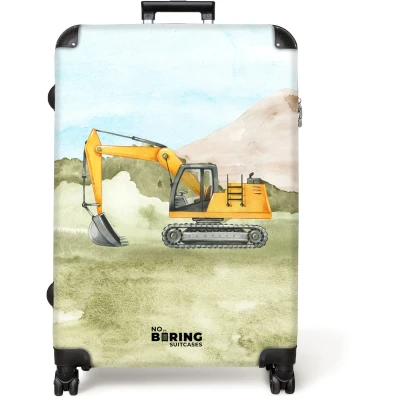 Afbeelding van NoBoringSuitcases.com® Koffer groot Reiskoffer lichtgewicht Graafmachine Aquarel Bouwplaats Rolkoffer met 4 wielen Grote trolley XL 98 liter bagage
