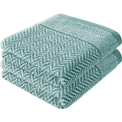 Afbeelding van herzbach home Handdoek, set van 2, 100% katoen, 50 x 100 cm, patroon, groen