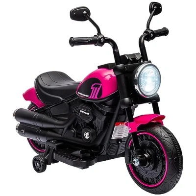 Afbeelding van HOMCOM kindermotorfiets kinder elektrische motorfiets elektrisch voertuig kindervoertuig met 2 afneembare zijwieltjes, 1,5 3 km/u, voor kinderen van jaar oud, roze, afmetingen 76 x 42 57 cm.