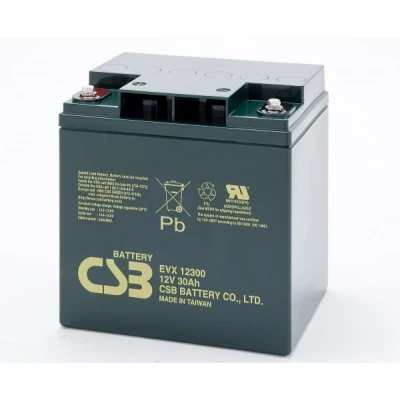 Afbeelding van CSB EVX12300 12 volt AGM loodzuurbatterij 30 Ah, 166x125x175mm M5 binnendraad cyclusbestendig + stand by