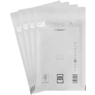 Afbeelding van LOGIC PACK 100 Zelfklevende Enveloppen met luchtkussenfolie D4 200 x 275 mm Wit, Verzendzakken Bubble, Luchtkussenzakken voor DIN B5