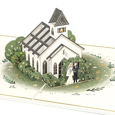 Afbeelding van papercrush® Pop upkaart bruiloftskapel 3D bruiloftskaart edel met bruidspaar en kerk, wenskaart voor bruiloft, cadeaukaart huwelijkscadeau, geldgeschenk huwelijksreis