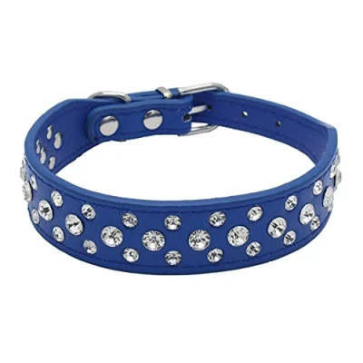 Afbeelding van haoyueer Bling Strass PU Lederen Kristal Diamant Huisdier Hond Kat Puppy Halsband S M L XL (M, Donkerblauw)