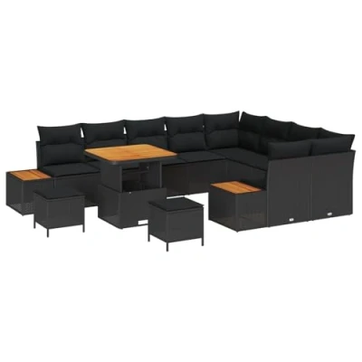 Afbeelding van vidaXL 12 delige Tuin Sofa Set met Kussens Zwarte Poly Rattan Acacia