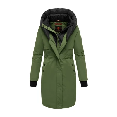 Afbeelding van Navahoo Snowelf Damesmantel, lang, warm, gewatteerd, met capuchon en magnetische elementen, XS XXL, Pine Olive,