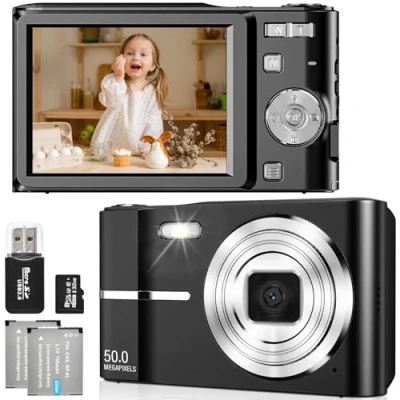 Afbeelding van FAYIBUY digitale camera 50 MP 1080p FHD met 16 voudige zoom oplaadbare compacte machine 32 GB kaart voor kinderen, studenten en beginners