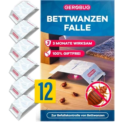 Afbeelding van Gerobug Bedwantsval, 12 stuks, effectieve lijmvallen met sterk lokmiddel voor vroegtijdige detectie van bedwantsen, monitoring zonder chemicaliën en direct klaar gebruik, tips de