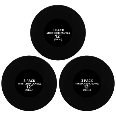 Afbeelding van Belle Vous 3 Pak Zwart Rond Blank Canvas 30 cm Diameter Voorgerekt Cirkel Paneel Borden Geschikt voor Acryl en Olieverf, maar ook Schetsen Tekenen