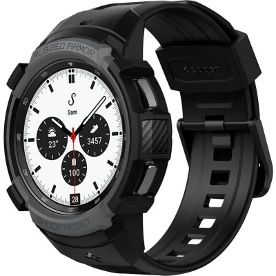Afbeelding van Samsung Galaxy Watch (42mm) Hoes: Spigen Rugged Armor Pro Case Shockproof/Valbescherming Bumper Donkergrijs Kunststof Smart Covers