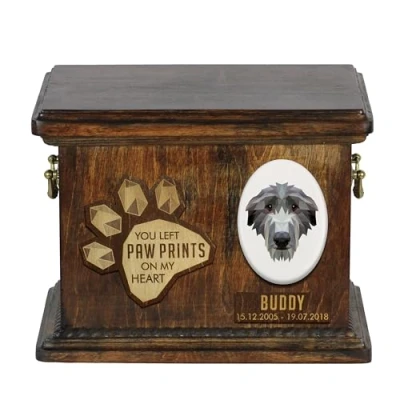 Afbeelding van Art Dog Aangepaste geometrische hondenherdenkingsurn Handgemaakte houten urn Op maat gemaakte hondencrematiedoos voor as 8,3x11,4x8,7 Hertenhond