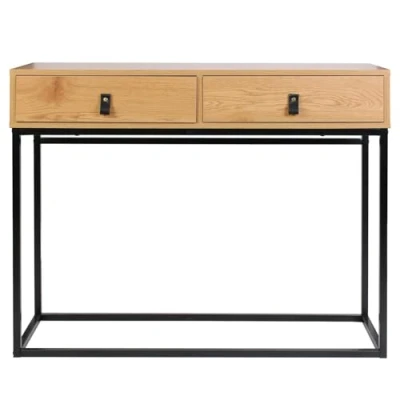 Afbeelding van HOME DECO FACTORY HD6623 Abbott Bureau van hout en metaal, console, meubels, voor entree, naturel, zwart, 100 x 35 80,5 cm