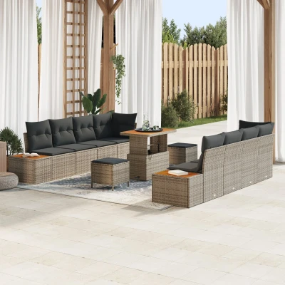 Afbeelding van vidaXL 11 delig Tuin Sofa Set met Kussens in Grijs Poly Rattan en Acacia