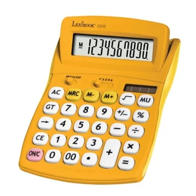 Afbeelding van Lexibook, FRUITIES® Bureaurekenmachine met kantelbaar display, 10 cijfers, Basis en geavanceerde functies, Grote toetsen, Werkt op zonne energie batterij, Geel, C210D