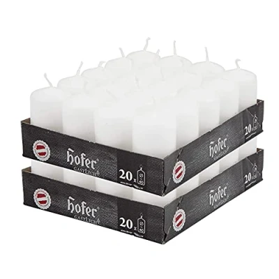 Afbeelding van Hofer Stompkaarsen 4 x 7 cm Set van 40 Decoratieve Blokkaarsen Kleur Wit Lange Brandduur uur Druppelwas Ongeparfumeerd RAL kwaliteit