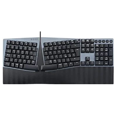 Afbeelding van Perixx PERIBOARD 535 RD Ergonomisch mechanisch toetsenbord op volledige grootte met kabel Rode lineaire toetsen laag profiel Programmeerbare macrotoetsen Compatibel Windows en Mac OS X