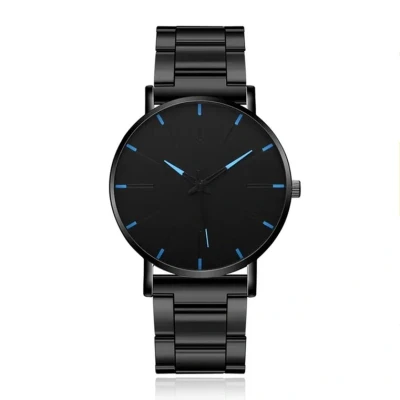 Afbeelding van LGT JWLS Herenhorloge Extra Plat Quartz Uurwerk All Black met Blauwe Accenten