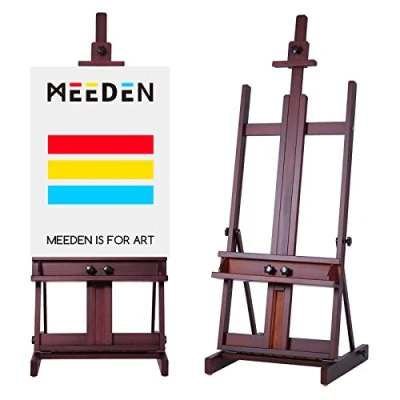 Afbeelding van MEEDEN Kunstschildersezel, beukenhouten studio ezel 53&quot; tot 91&quot; H, houdt canvas 78&quot;, grote professionele H frame ezelstandaard met opbergbak, verstelbare vloerezel voor kunstenaars en volwassenen,