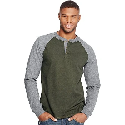 Afbeelding van Hanes Henleylongsleeve voor heren met lange mouwen, Camouflage Groen Heide/Oxford Grijs, XL