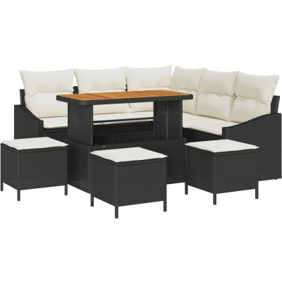 Afbeelding van vidaXL 9 delige tuin sofa set met kussens zwart poly rattan acacia, 2 zitter rattan, 4 eet acacia