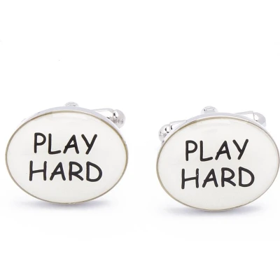 Afbeelding van Manchetknopen Play Hard Tekst