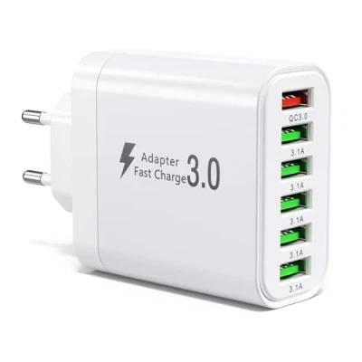 Afbeelding van USB oplader, 50W multi laadstation, 6 poorts laadstekker met QC 3.0 snellader, meervoudige wandstekker compatibel iPhone 11/12/13/14/15/16/SE/XS/XR/Samsung Galaxy