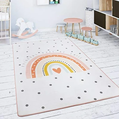 Afbeelding van Kindervloerkleed Kinderkamer Speelkleed Babykleed Dieren Regenboog Hart, Maat:80x150 cm, Kleur:Crème