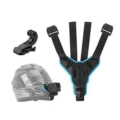 Afbeelding van TELESIN Motorhelm Strap Mount Front Chin voor GoPro Hero 9/8/7/2018/6/5/4/3, Sessie, SJCAM, AKASO, Campark, Polaroid, YI Action Camera Helm Gebogen