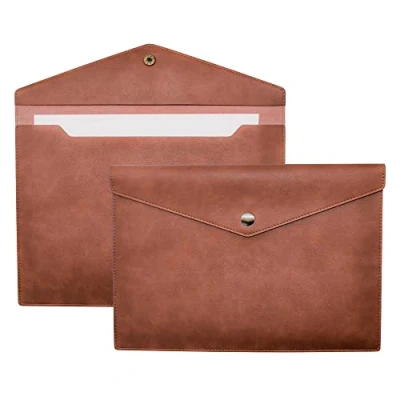 Afbeelding van VANRA 1 stuk PU lederen bestandsmappen A4 documenthouder File envelop waterdichte portfolio archiveringsbestand organizer voor briefgrootte met drukknoopsluiting, bruin