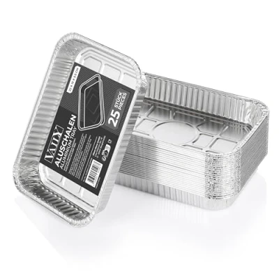 Afbeelding van Vaily Veggie Aluminium lekbakken, klein, 25 stuks, accessoires voor gasgrill, kolengrill en elektrische grill als vetopvangbak, 22 x 15 cm