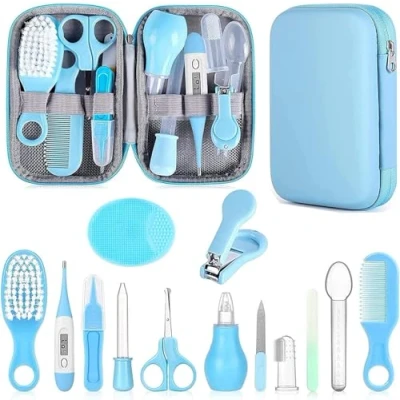 Afbeelding van baby gezondheidszorg en verzorging kit, veiligheidszorg set met haarborstel kam nagel tondeuse, essentials kit voor pasgeboren meisjes jongens (blauw, 18 in 1)