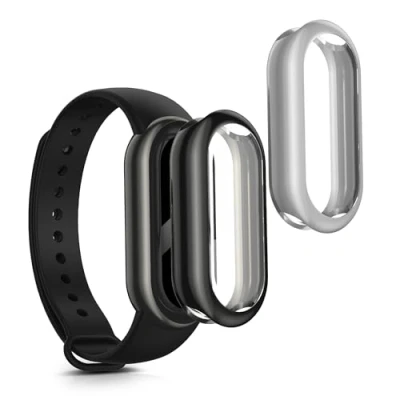 Afbeelding van kwmobile 2x smartwatch hoes geschikt voor Xiaomi Mi Band 8 hoesje Siliconen sporthorloge cover Activity tracker case in zwart / zilver
