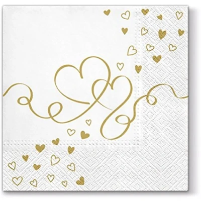 Afbeelding van Set van 20 servetten gouden harten bruiloft liefde 33 x cm