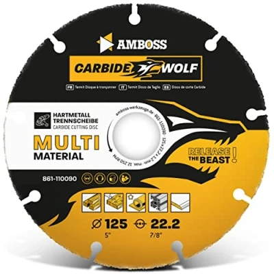 Afbeelding van Amboss Carbide Wolf Ø 125 mm Multi hardmetalen slijpschijf voor haakse slijper (flex,Bosch uva) hout (met spijkers), kunststof, plastic, gips houtsnijschijf, universeel zaagblad, speedcutter