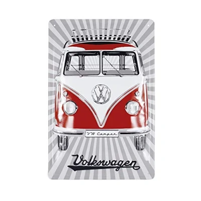 Afbeelding van BRISA VW Collection Volkswagen T1 Bus Transporter Metalen bord 20x30cm Samba Stripes/Rood