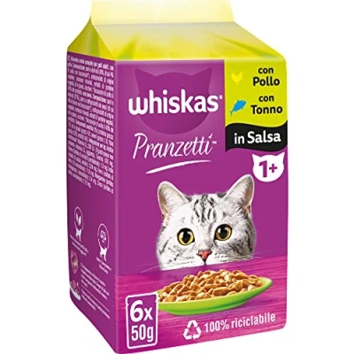 Afbeelding van Whiskas Lunch Mari e Monti 1+ natvoer voor volwassenen, 12 verpakkingen met elk 6 zakjes x 50 g (72 stuks in totaal)