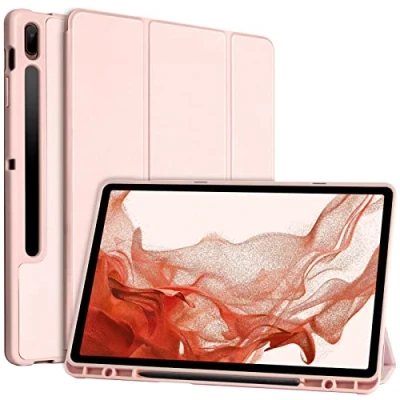 Afbeelding van beschermhoes voor Samsung Galaxy Tab S8+/S7 FE/S7+ 12,4 inch, S8+ 2022/S7 FE 2021/Tab S7 Plus 2020 met penhouder en meerdere kijkhoeken (roze)