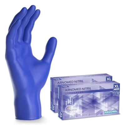 Afbeelding van ARNOMED wegwerphandschoenen donkerblauw, XL, nitril handschoenen met 200 stuks per doos, poedervrij, latexvrije rubber handschoenen, verkrijgbaar in S, M, L &amp; XL