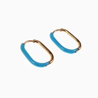 Afbeelding van Dottilove U vormige Oorringen Dames 14K Goud Plated RVS Oorbellen met Turkooisblauwe Emaille