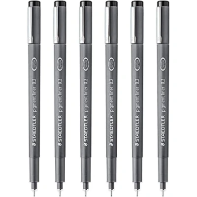 Afbeelding van STAEDTLER 308 02 9 Pigment Liner Fineliner Pen 0.2mm penpunt zwarte inkt Pack van 6