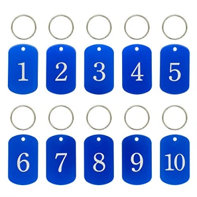 Afbeelding van Identificatiemedailles van aluminium, gegraveerd met sleutelhanger (1 tot 25, blauw)