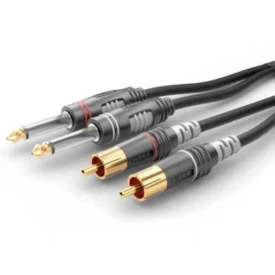 Afbeelding van Sommer Cable HBA 62C2 0300 Jackplug / Cinch Audio Aansluitkabel [2x male 6,3 mm (mono) 2x stekker] 3.00 m Zwart