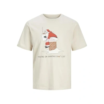 Afbeelding van Jack &amp; Jones XMAS Rundhals Tshirt print, Heren, Maat: Large, Moonbeam