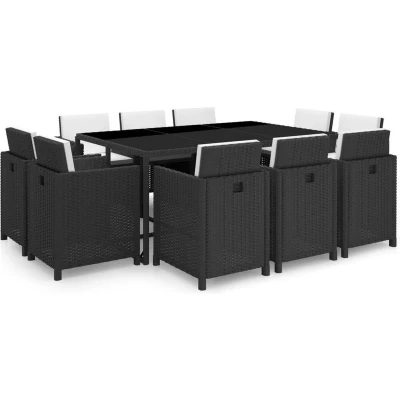 Afbeelding van 11 delige Tuinset met kussens poly rattan zwart