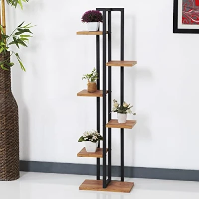 Afbeelding van Plantenstandaard Tohmajärvi 120x34x21cm zwart en walnootkleurig