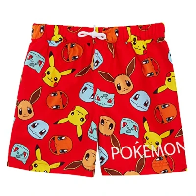 Afbeelding van Pokémon zwemshorts voor jongens, Pikachu kinderen, badpak met trekkoord in de taille, strand en zwembadshorts vakantie, Rood, 5 6 Jaren