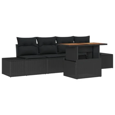 Afbeelding van vidaXL 5 delige Tuin Sofa Set met Kussens Zwart Poly Rattan
