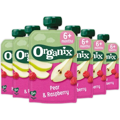 Afbeelding van 6x Organix Knijpfruit 6+m Peer&amp;Framboos 100 gr